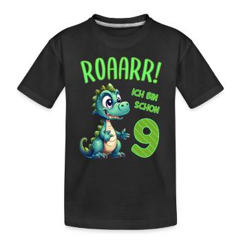 Ich bin schon 9 Jahre alt - Kindergeburtstag Dino - Kinder Premium Bio T-Shirt - Schwarz - Vorne