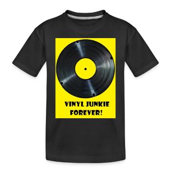 Vinyl Junkie forever - gelb - Kinder Premium Bio T-Shirt - Schwarz - Vorne