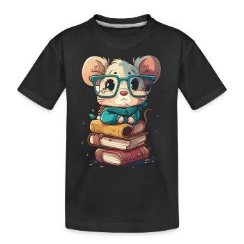 Bookworm Mouse - Kids' Premium Organic T-Shirt - black - Front
