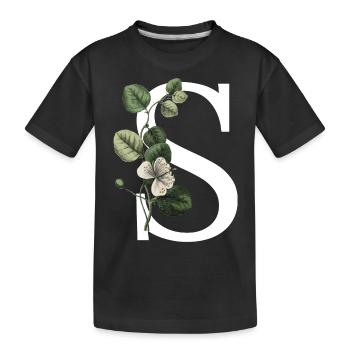 lettre S botanique vert - T-shirt bio Premium Enfant - noir - Devant