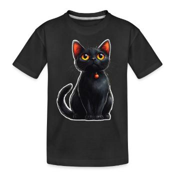 Schwarze Katze - Kinder Premium Bio T-Shirt - Schwarz - Vorne