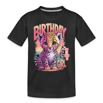Cute Leopard Watercolor Girl 4 Birthday - Kids' Premium Organic T-Shirt - black - Front