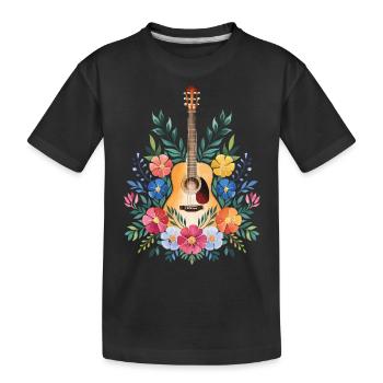 Blumige Gitarrenharmonie - Kinder Premium Bio T-Shirt - Schwarz - Vorne