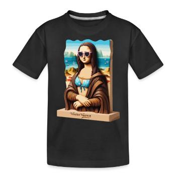 Mona Lisa on holiday - Kids' Premium Organic T-Shirt - black - Front