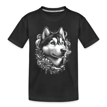 Husky with blue eyes in street style - Kids' Premium Organic T-Shirt - black - Front