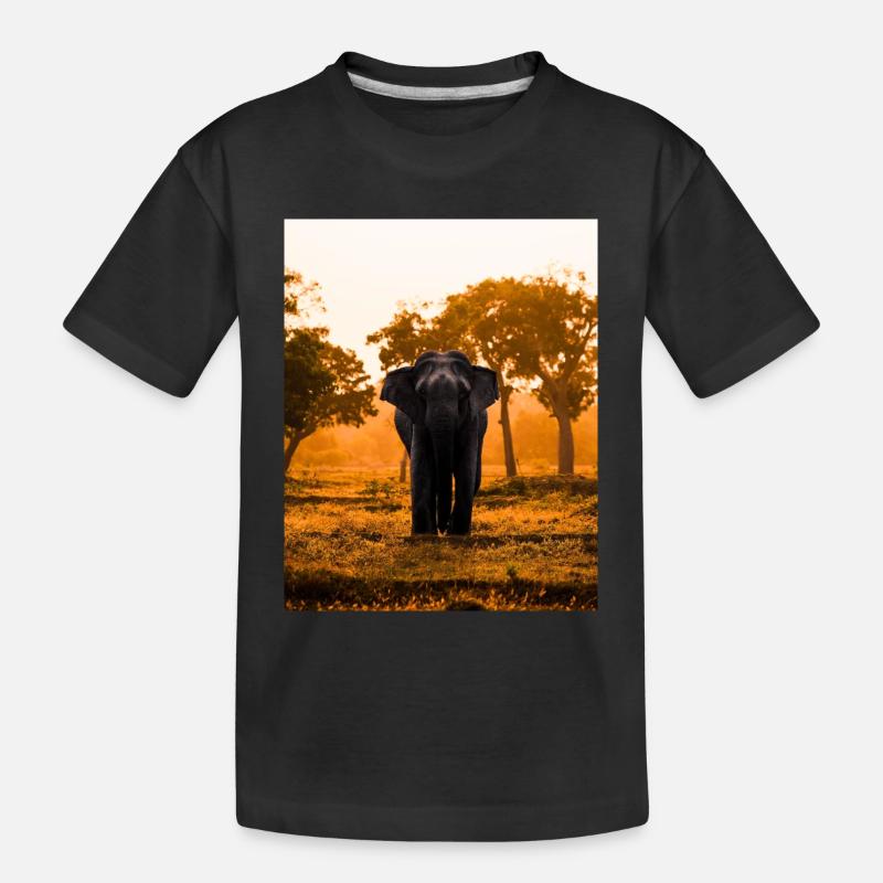 éléphant-arbre-coucher de soleil-lever de soleil - T-shirt bio Premium Enfant - noir