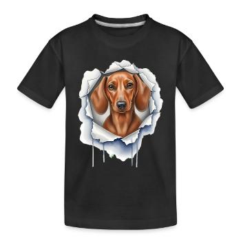 Funny dachshund peeps out of crack - Cute dog - Kids' Premium Organic T-Shirt - black - Front