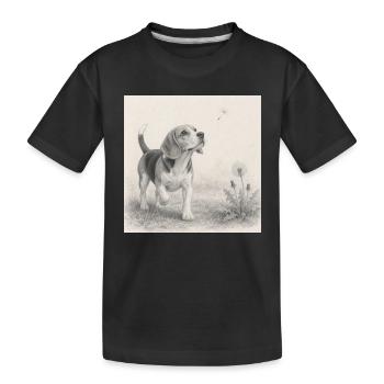 Dessin au crayon beagle avec pissenlit - T-shirt bio Premium Enfant - noir - Devant