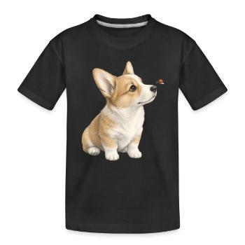 Motif de chien corgi avec cadeau coccinelle - T-shirt bio Premium Enfant - noir - Devant