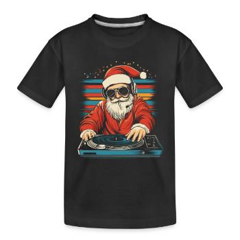 Weihnachtsmann mit Sonnenbrille am Turntable - Kinder Premium Bio T-Shirt - Schwarz - Vorne