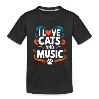 Ich liebe Katzen und Musik - Kinder Premium Bio T-Shirt - Schwarz - Vorne