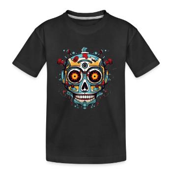 Mexikanischer Schädel von Roboter - Kinder Premium Bio T-Shirt - Schwarz - Vorne