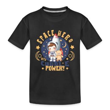 Astronaut with teddy bear - Kids' Premium Organic T-Shirt - black - Front