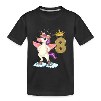 Einhorn Geburtstag 8 Jahre - Kinder Premium Bio T-Shirt - Schwarz - Vorne