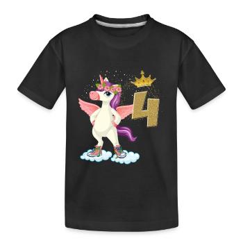 Einhorn Geburtstag 4 Jahre Mädchen Geschenk Kind - Kinder Premium Bio T-Shirt - Schwarz - Vorne
