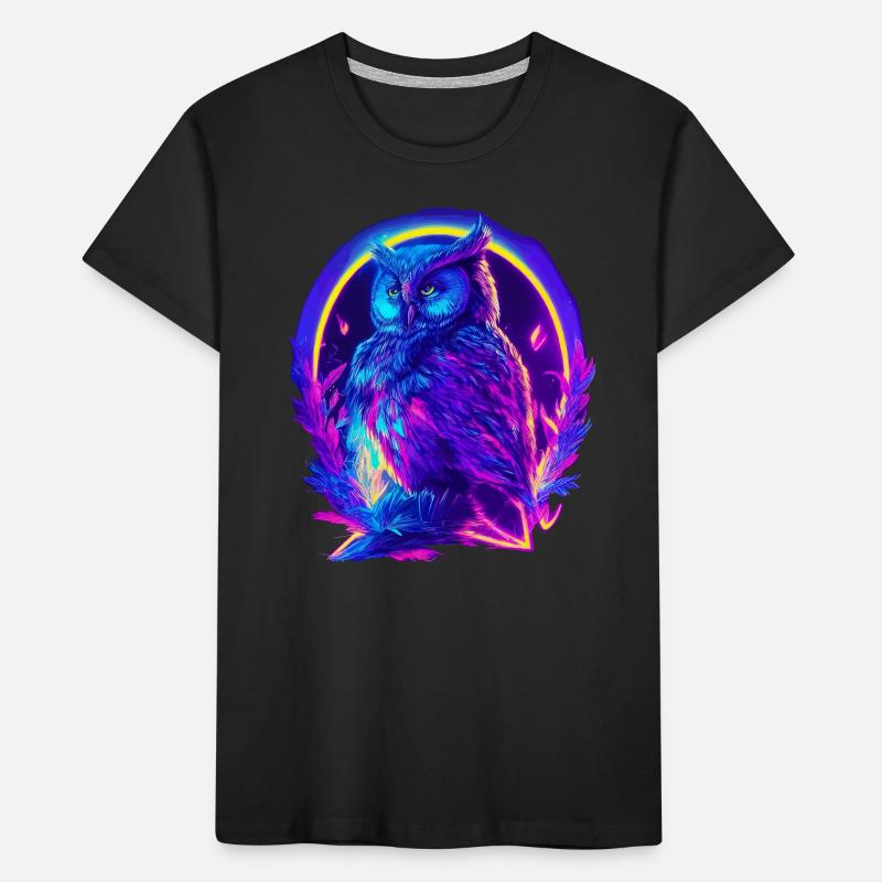 Mystisch leuchtende Eule Neon Synthwave Kinder Premium Bio T-Shirt