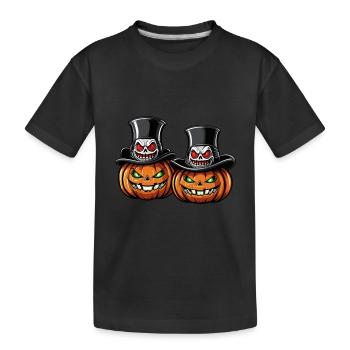 Zwei grinsende Halloweenkürbisse mit Zylinder - Kinder Premium Bio T-Shirt - Schwarz - Vorne