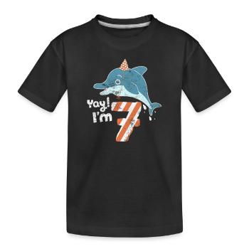 Yay! Je suis sept enfants dauphin doux 7 d'anniversaire - T-shirt bio Premium Enfant - noir - Devant