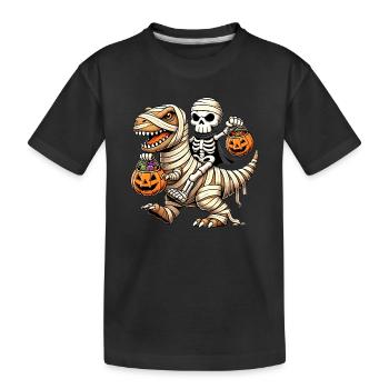 Skeleton and Dinosaur Halloween Mummy - Kids' Premium Organic T-Shirt - black - Front