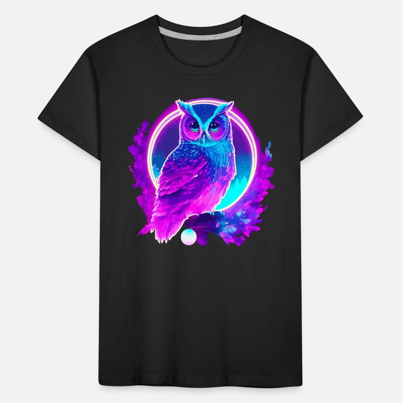 Eule Neon Moon Synthwave Kinder Premium Bio T-Shirt
