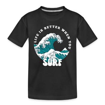 Surferboy Surfergirl Sommerurlaub Wellenreiten - Kinder Premium Bio T-Shirt - Schwarz - Vorne