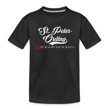 St. Peter Ording roter Anker Koordinaten - Kinder Premium Bio T-Shirt - Schwarz - Vorne