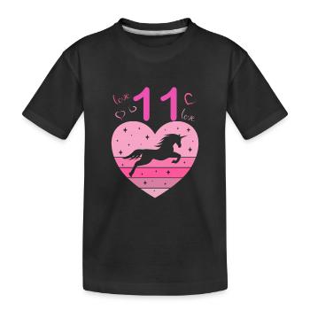 11ème anniversaire fille onze 11 ans cheval Licorne - T-shirt bio Premium Enfant - noir - Devant