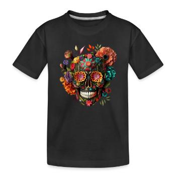 Mexiko Totenkopf, Sugar Skull, Zucker-Schädel - Kinder Premium Bio T-Shirt - Schwarz - Vorne