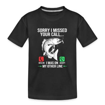 Truite, pêche, hameçon, canne à pêche, pêcheur, poisson-grenouille - T-shirt bio Premium Enfant - noir - Devant