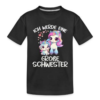 Ich werde große Schwester niedlich süß Einhorn - Kinder Premium Bio T-Shirt - Schwarz - Vorne