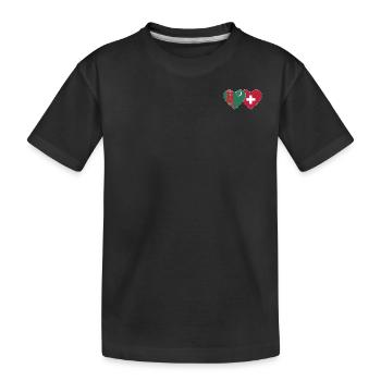 Turkmenistan Schweiz Flagge Herz - Kinder Premium Bio T-Shirt - Schwarz - Vorne