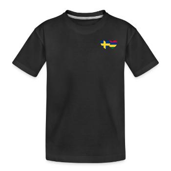 Sweden Mauritius Flag Heart - Kids' Premium Organic T-Shirt - black - Front