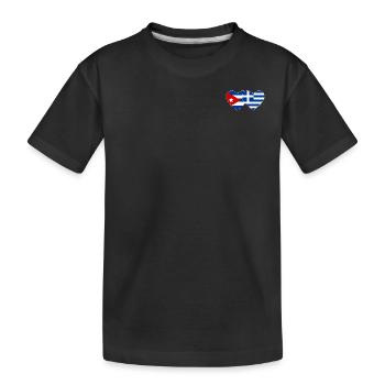 Kuba Griechenland Flagge Herz - Kinder Premium Bio T-Shirt - Schwarz - Vorne