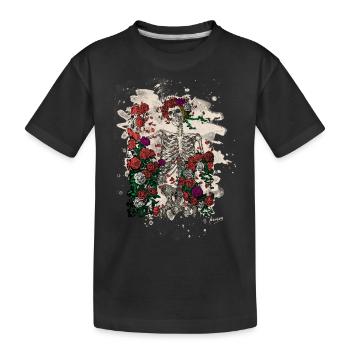 Skeleton & Roses – bleached Version - Kinder Premium Bio T-Shirt - Schwarz - Vorne