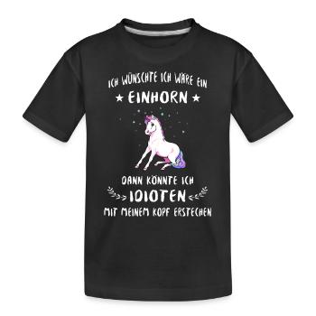 Einhorn gegen Idioten - Kinder Premium Bio T-Shirt - Schwarz - Vorne
