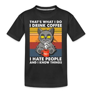 Kaffee Leute Schwarze Katze Grafik - Kinder Premium Bio T-Shirt - Schwarz - Vorne