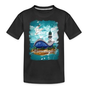 Warnemünde teapot and lighthouse with seagull - Kids' Premium Organic T-Shirt - black - Front