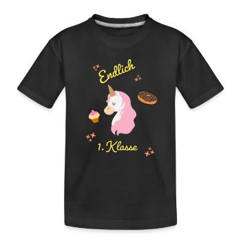 Endlich 1 Klasse - Kinder Premium Bio T-Shirt - Schwarz - Vorne