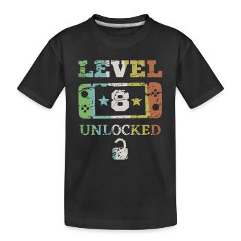 Level 8 freigeschaltet - Kinder Premium Bio T-Shirt - Schwarz - Vorne