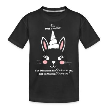 Hase oder Einhorn, oder ein Mischling -Unicorn - Kinder Premium Bio T-Shirt - Schwarz - Vorne