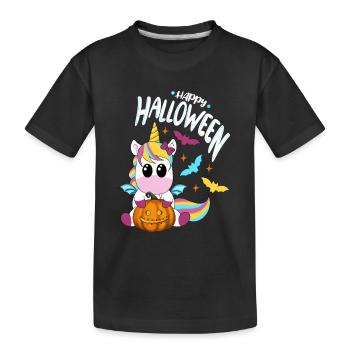 Joyeux Halloween licorne blanche - T-shirt bio Premium Enfant - noir - Devant