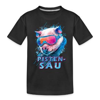 Pistensau mit Skibrille - Kinder Premium Bio T-Shirt - Schwarz - Vorne