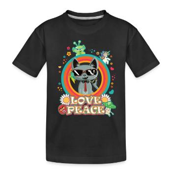 Chat Amour et Paix - design hippie cool - T-shirt bio Premium Enfant - noir - Devant