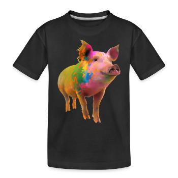 Farbenfrohes Schwein - Kinder Premium Bio T-Shirt - Schwarz - Vorne