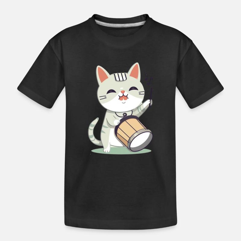 Chat mignon avec tambour - T-shirt bio Premium Enfant - noir