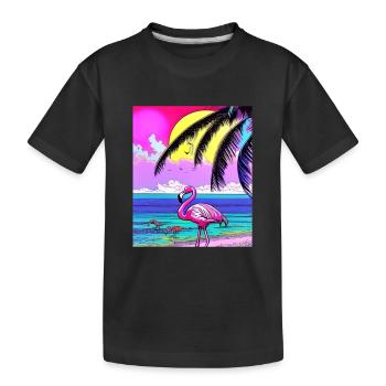 Flamant rose et palmiers - T-shirt bio Premium Enfant - noir - Devant