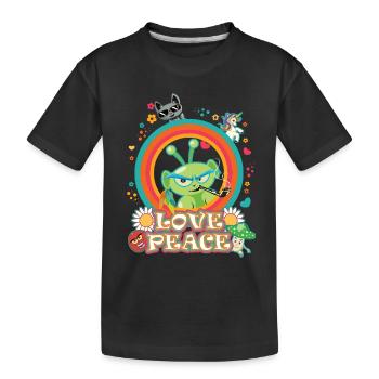 Hippie Alien, Love and Peace Design - Kinder Premium Bio T-Shirt - Schwarz - Vorne