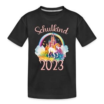 Schulkind 2023 Einschulung Einhorn Schule Schüler - Kinder Premium Bio T-Shirt - Schwarz - Vorne