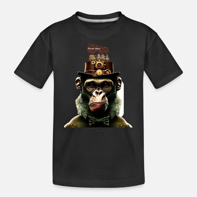 Peace Steampunk Train - Kinder Premium Bio T-Shirt - Schwarz