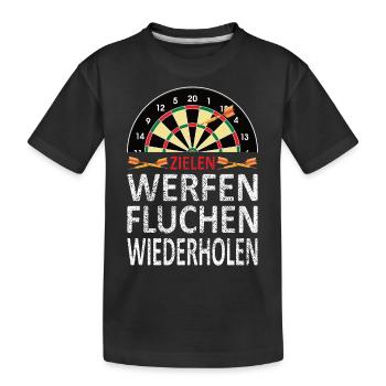 Zielen Werfen Fluchen Wiederholen Dart - Kinder Premium Bio T-Shirt - Schwarz - Vorne